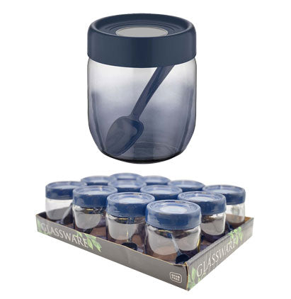 GLASS SUGAR JAR-425ML-BLUE