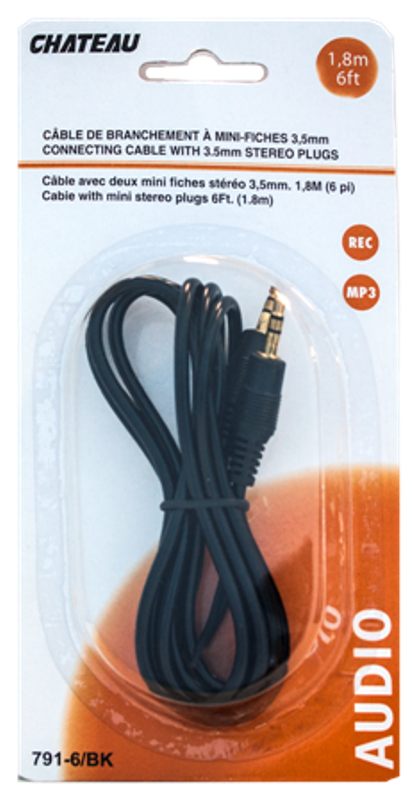CONNECTING CABLE WITH 3.5mm STEREO PLUGS: 6ft
