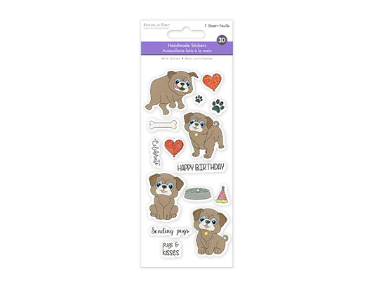 Handmade Sticker: 3D Glitter Cardstock Elements 250gsm B) Pugs & Kisses