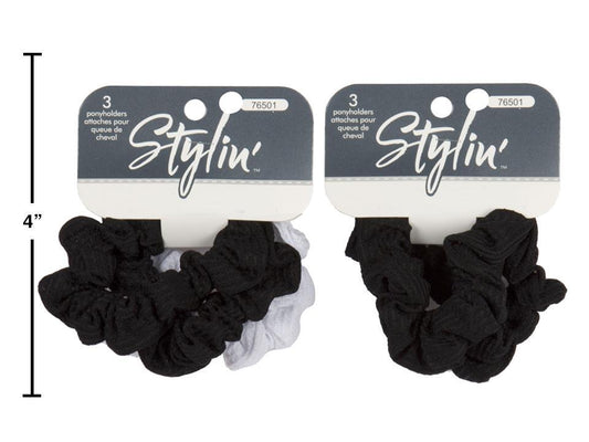 Stylin 3-pc Ponyholders,h/c 2 asst: all black/ 2 black & 1white