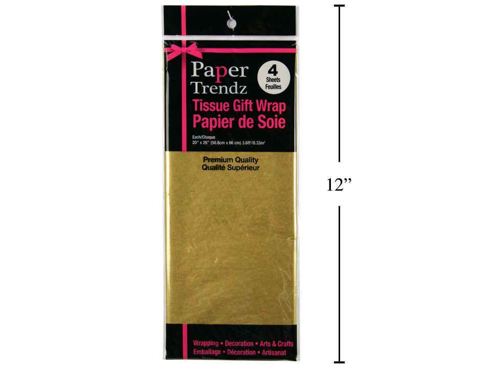 Paper T. 4-Sheet Tissue Wrapping Paper, Gold, printed bag 20"x26"