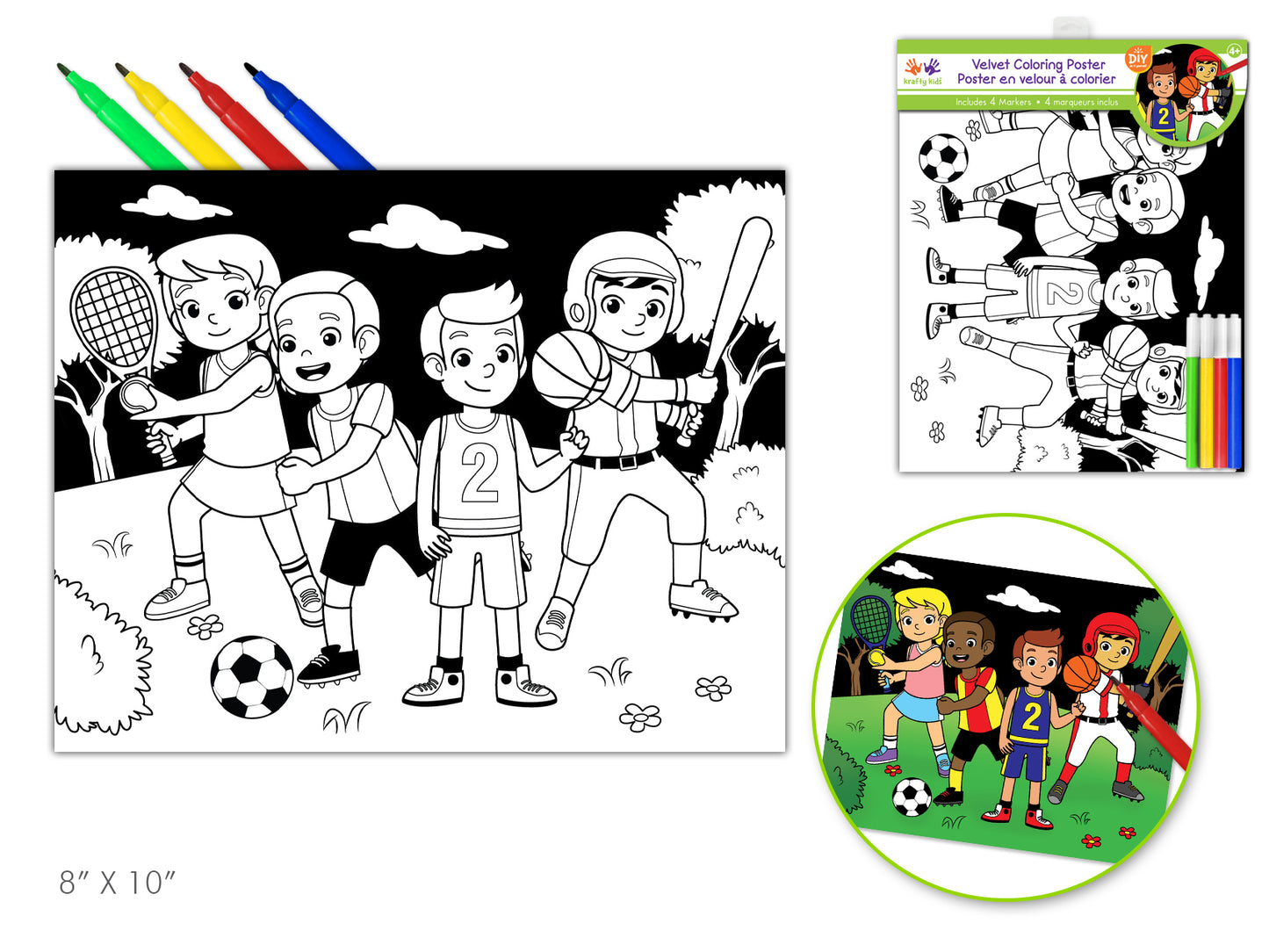Krafty Kids Kit: Velvet DIY Coloring Poster w/4markers Y) Lil' Athletes (Copy)