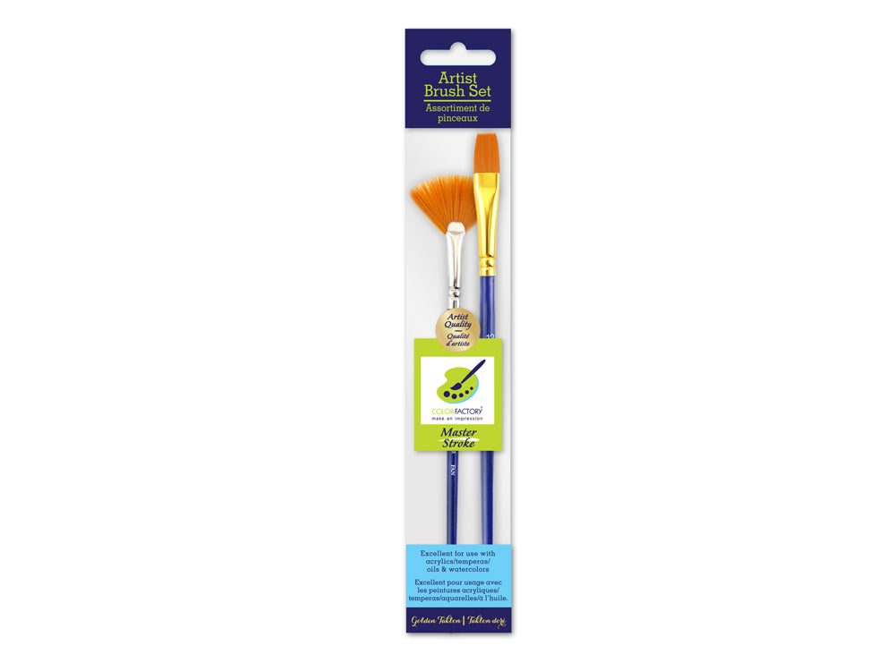 Artist Brush Set: Master Stroke Set x2 Fan/Flat GoldenNylon Fan #4+Flat #12