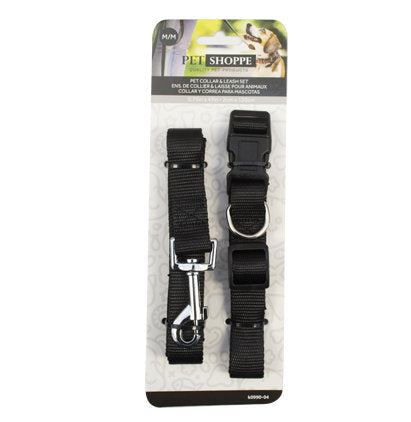 NYLON MED DOG LEASH SET-BLK 2.0x30-50cm?2.0x120cm