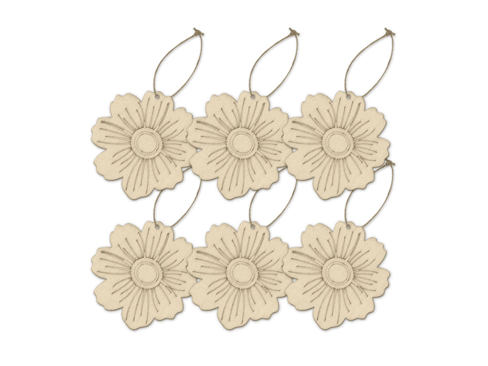 Wood Craft: 3.5" Laser-Etched Wood Shapes 6pc w/Jute A) Pansy