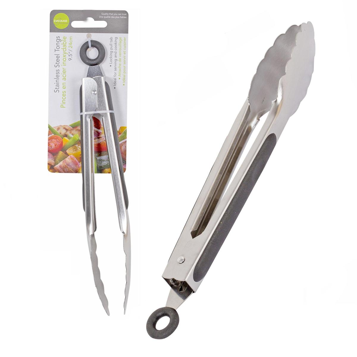 L.Gourmet  9.5" S/S Tongs w/ Rubber Cushion&Pull-lock,t.o.c.(CP)