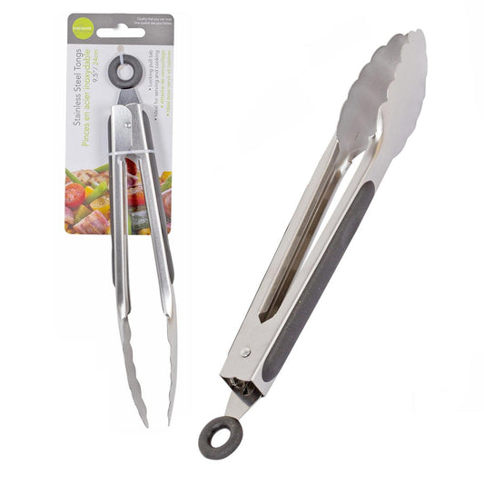 L.Gourmet  9.5" S/S Tongs w/ Rubber Cushion&Pull-lock,t.o.c.(CP)