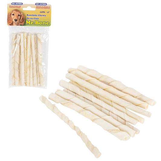 Mr.Bone. 10-pc 5" Bleached Rawhide  Bone (A382532)