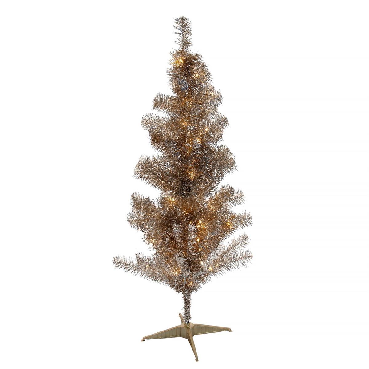 Deco N. 4ft 120 Tips Tinsel Xmas Tree, 70 LED, Gold, ETL