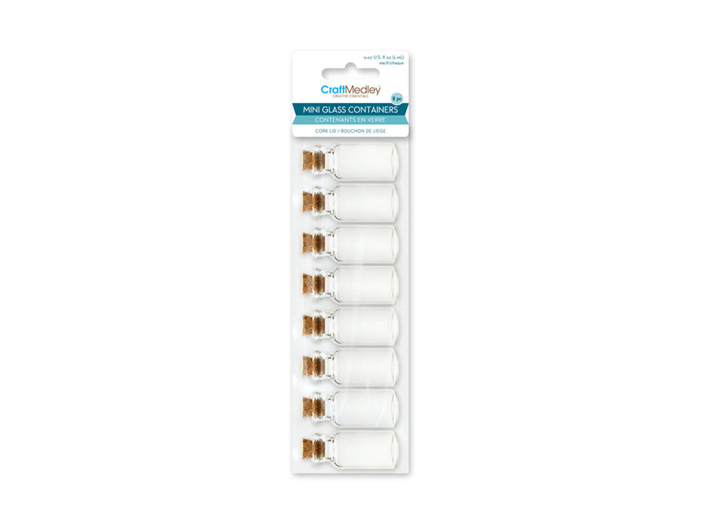 Glass Bottles: Mini Containers w/Cork Lid x8 2ml