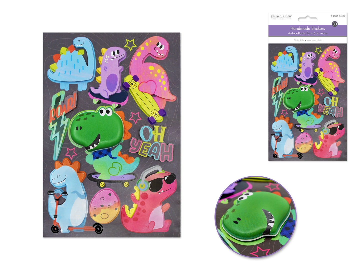 Handmade Sticker: 4.9"x7.3" 3D Big Puffy A) Dino