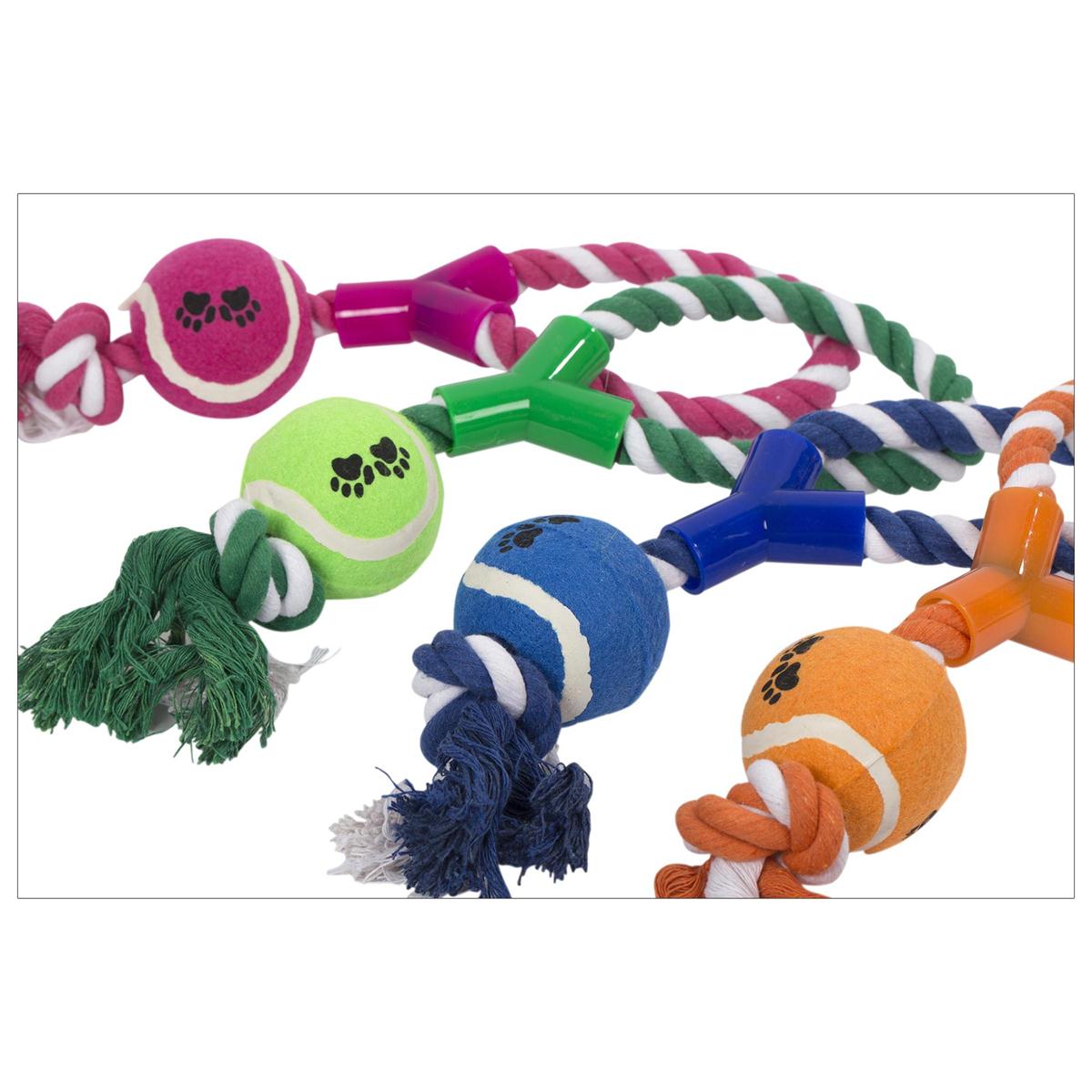 PAWS. 12" Rope Tug Toy w/Ball  4 colours, (A388668)