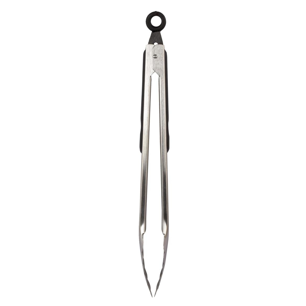 L.Gourmet 12"L S/S tongs w/ Rubber Cushion & Pull-lock, tag