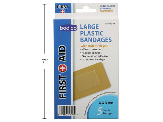 Bodico, Plastic Adhesive Bandage, 5-pk, 7.5x10cm one size, col box