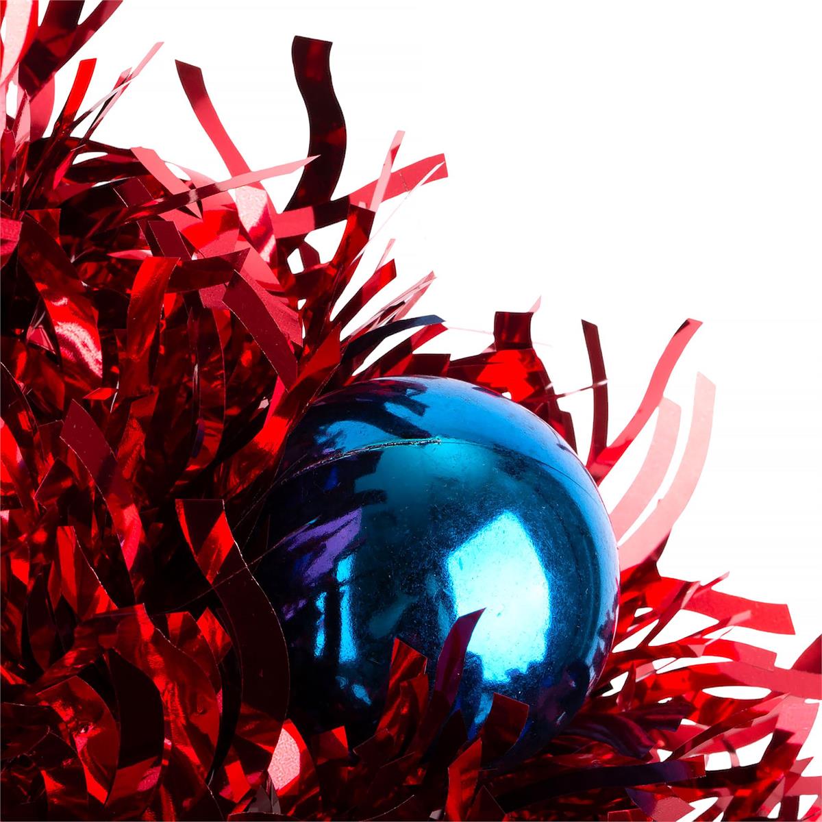 Deco N. 18" Tinsel Xmas Wreath, Red, chtRound Wreath,wave cut,with 18 balls