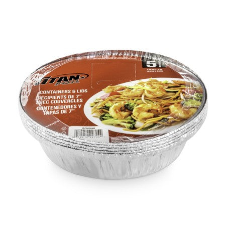 TITAN  7" ROUND ALUMINIUM CONT. W/ LIDS 5/PK