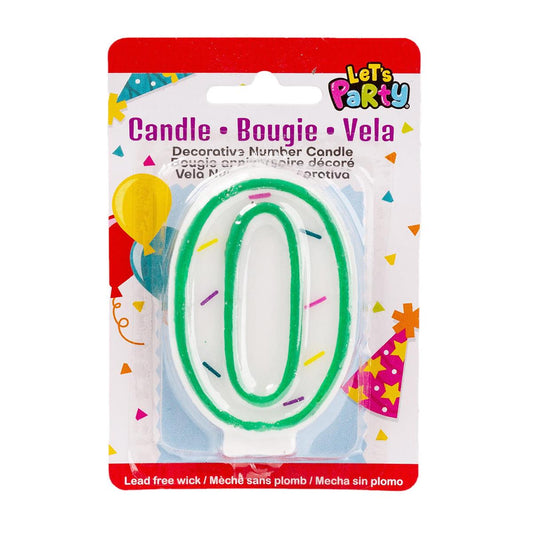 Let's Party, # 0 Numeral Candle, 3"H, b/c (A201510)