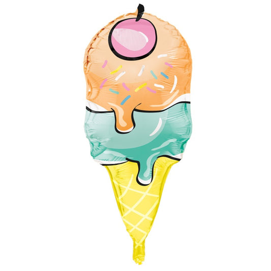 Rainbow Birthday Sweets Ice Cream Cone Shaped Giant Foil Balloon 23"  Packaged
