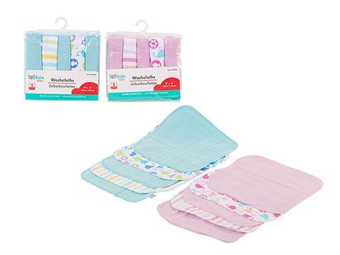 Tootsie Baby, 5-pc Washcloth, 2asst 9"x 9"  (CS)