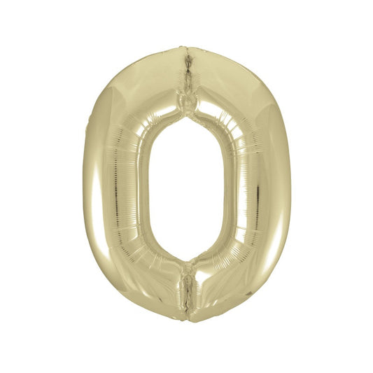 Gold Number 0 Shaped Foil Balloon 34"  Packaged