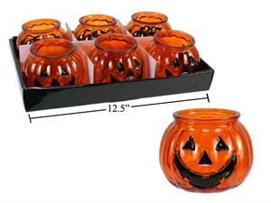 G.Ghouls Glass Pumpkin Candle Holder,  6pcs/dpy, upc (A811320)