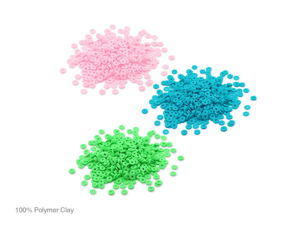 Polymer Clay Beads: 6mm Round Heishi 45g 3-Col 15g ea A) Pastel