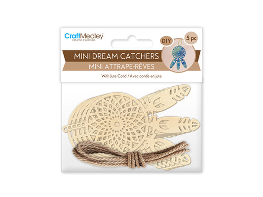 Craftwood: 2.2"x3.2" DIY Mini Dream Catchers x5 w/Jute Cord Laser Cut