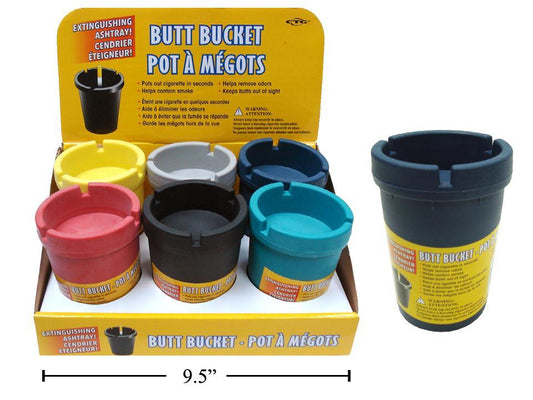 Butt Bucket Extinguishing Ashtray,  6 col,label, 6/dsp,W/ Metal Insert