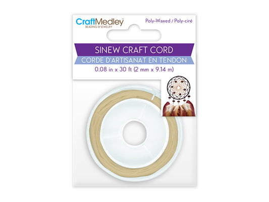 Jewelry/Craft Cord: 2mmx10yds Sinew Poly-Waxed B) Sand