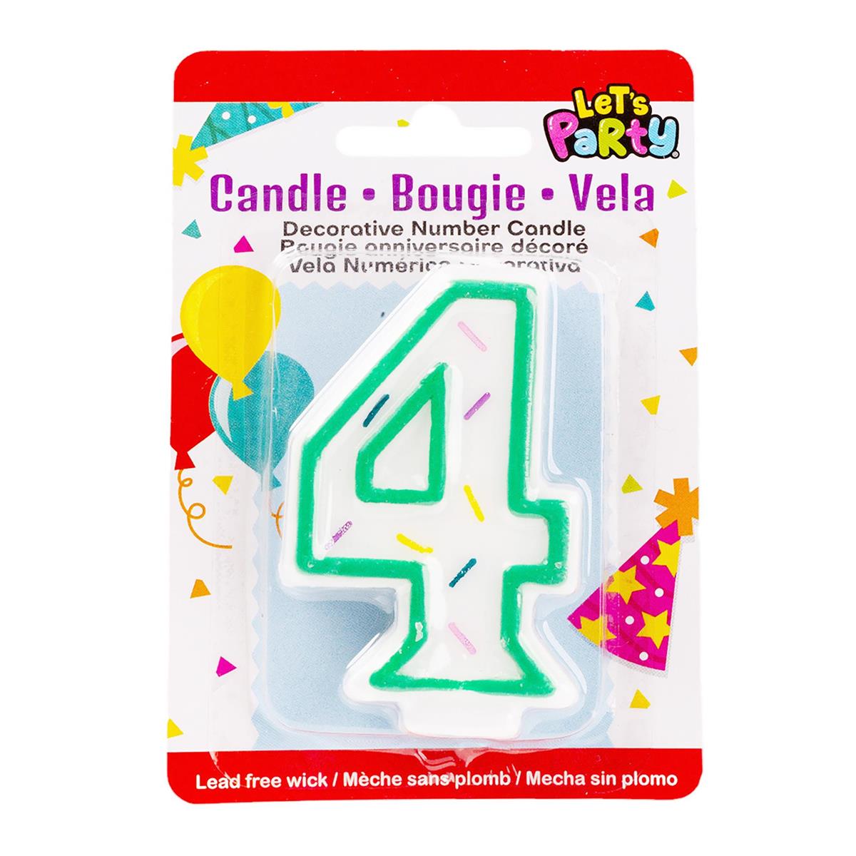 Let's Party, # 4 Numeral Candle, 3"H, b/c (A201504)
