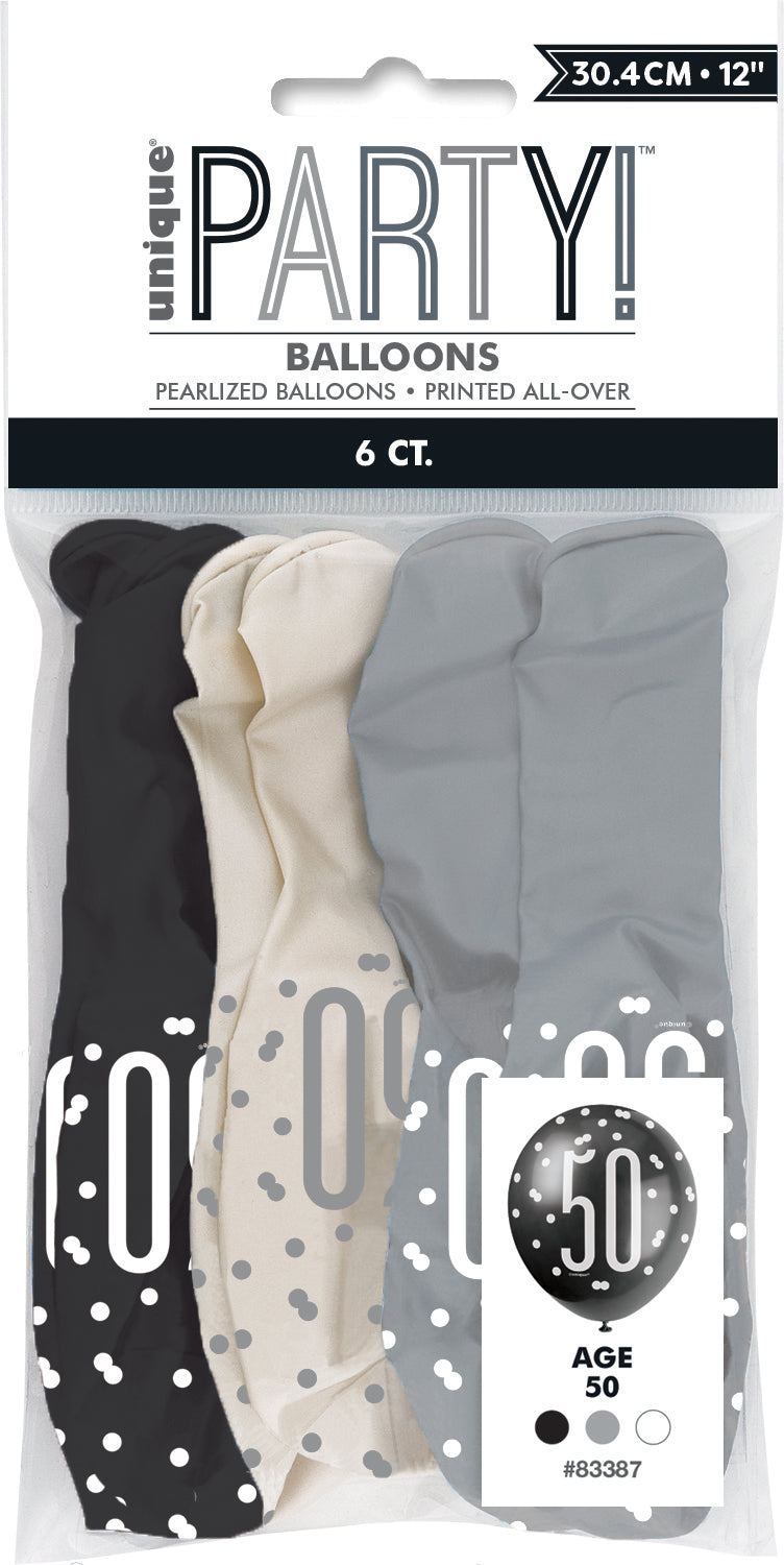Latex Balloon 12"-Glitz Black Number 50 Assorted,6ct