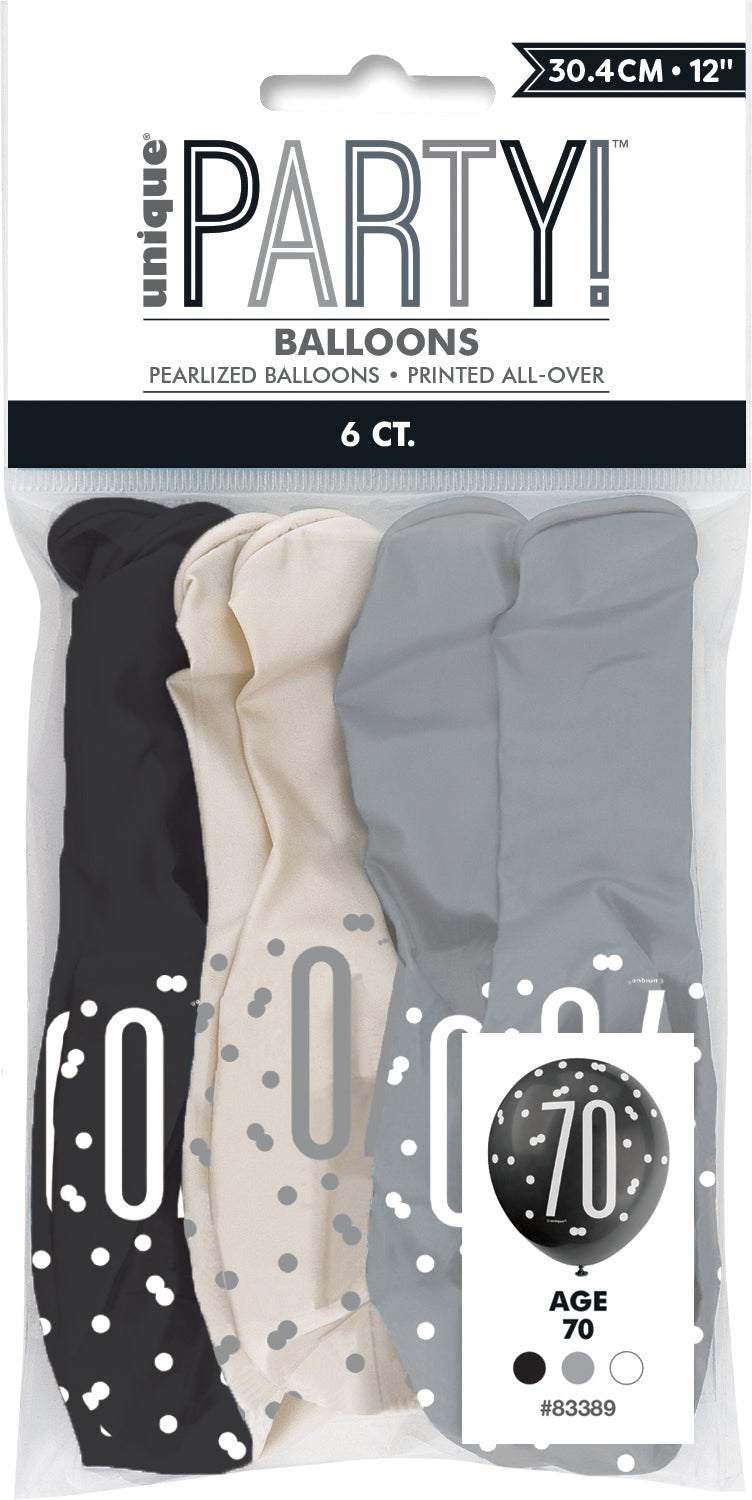 Latex Balloon 12"-Glitz Black Number 70 Assorted,6ct