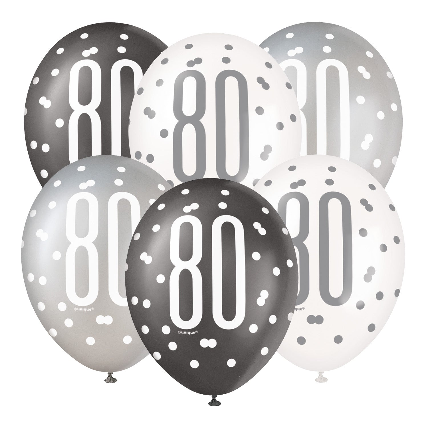 Latex Balloon 12": Glitz Black Number 80 Assorted - 6/PK