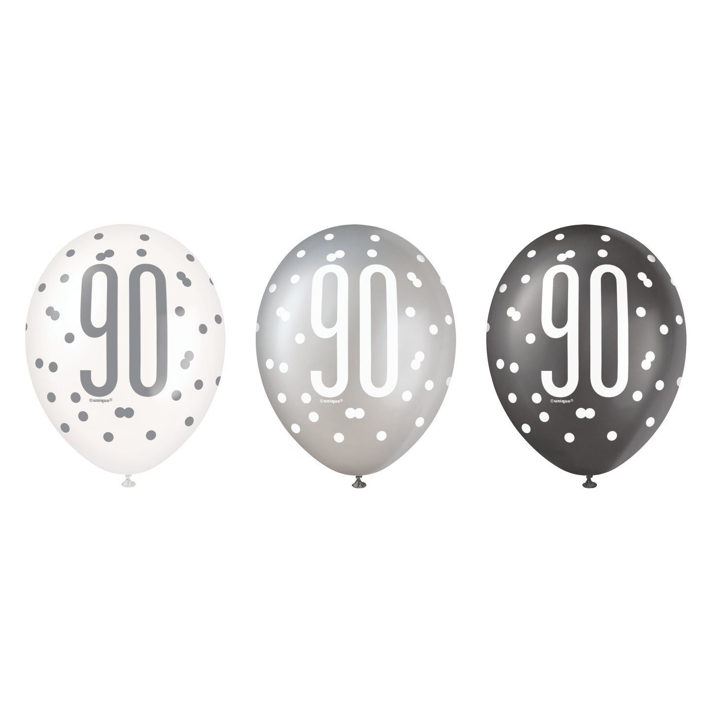 Helium Filled: Glitz Black Number 90 Assorted 12" Latex Balloon - 3ct