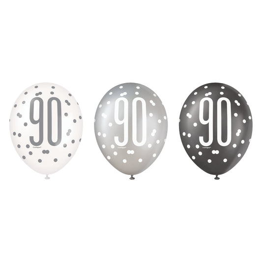 Helium Filled: Glitz Black Number 90 Assorted 12" Latex Balloon - 3ct