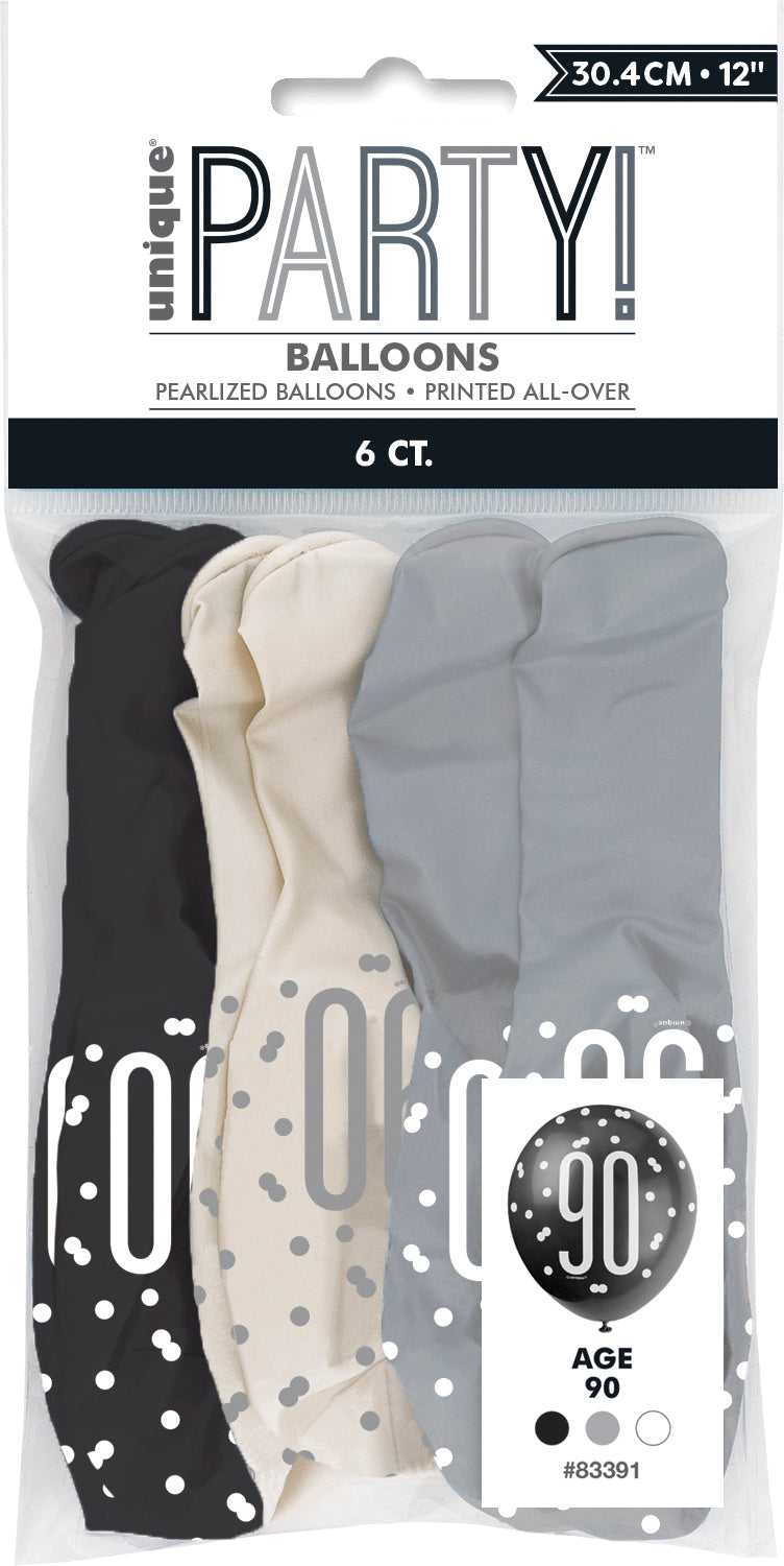 Latex Balloon 12"-Glitz Black Number 90 Assorted,6ct