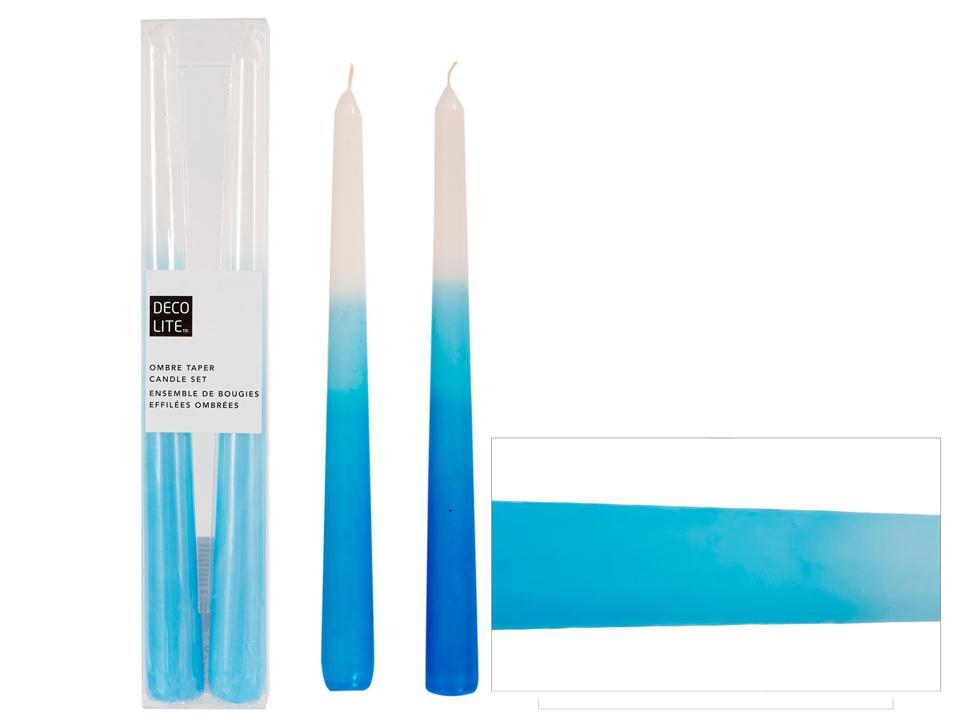 Deco Lite Dipped Tapers Set/2, 10", Sky Blue, PVC box