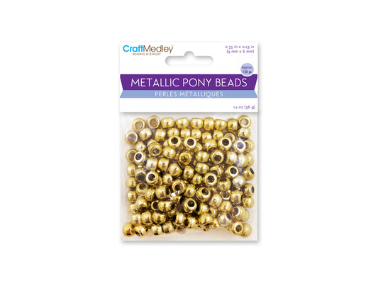Pony Beads: 9mmx6mm Barrel Metallic x150 A) Gold