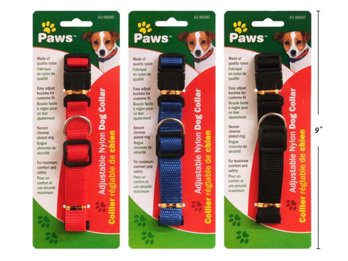 PAWS Adjustable Nylon Dog Collar,  3 col. (A398260)