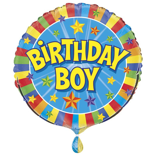 Birthday Boy Round Foil Balloon 18"  Packaged