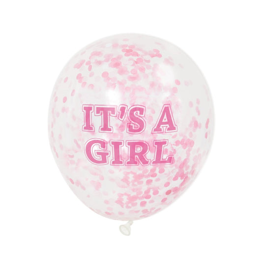 Girl Clear Latex Balloons with Pink Confetti 12"  6ct - Pre-Filled