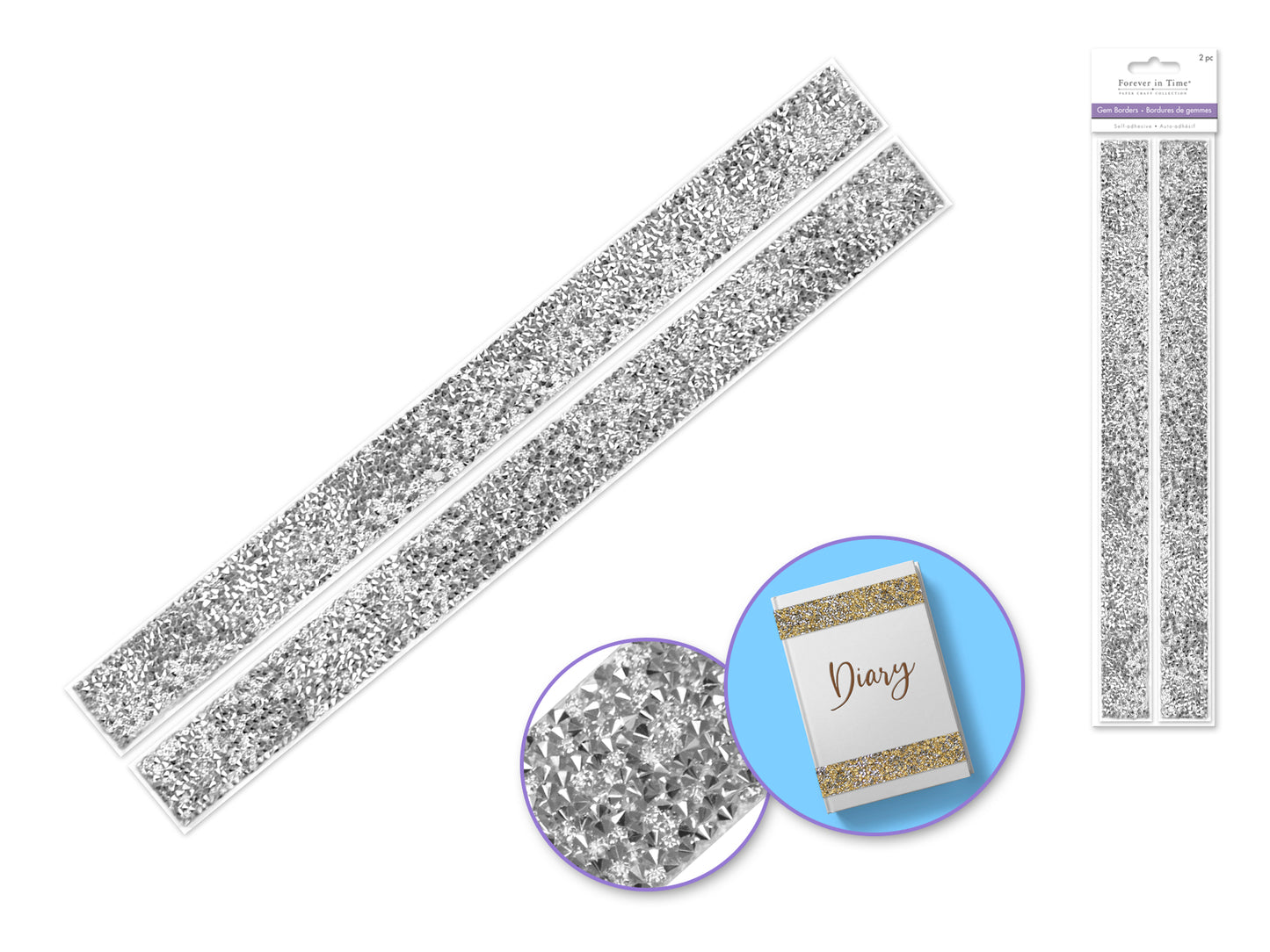 Paper Craft Sticker: 1"x12" Crushed Diamond Gem Borders x2 D) Ice