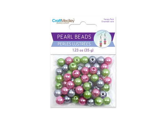 Pearl Beads: 8mm Glass Fired Pearls 35g 3-Col Asst Multi-Pack A) Jewel