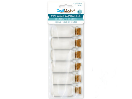 Glass Bottles: Mini Containers w/Cork Lid x6 10ml