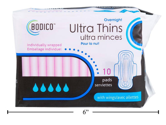 Bodico Ultra Thin Overnight Pads w/ Wings, 10pcs/bag, ind-wrapped