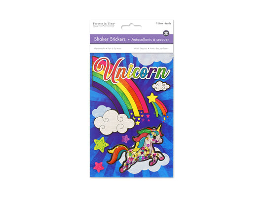 Handmade Sticker: 4.9"x7.3" 3D Shaker Series B) Unicorn