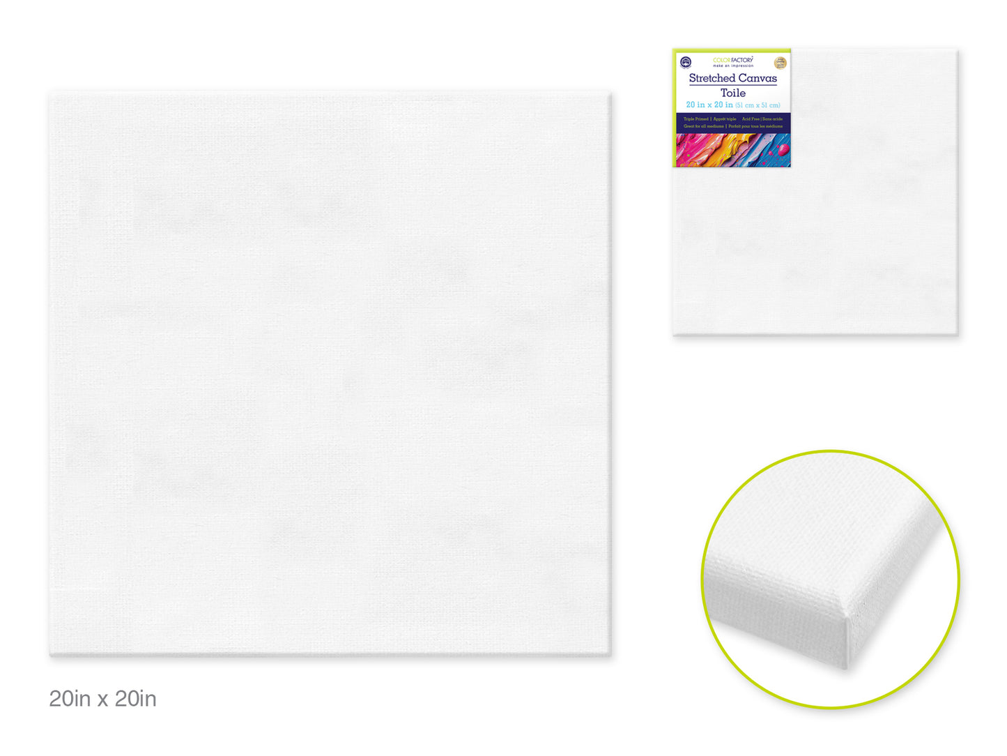 Stretch Artist Canvas: Square 20"x20" Primed Back-Stapled