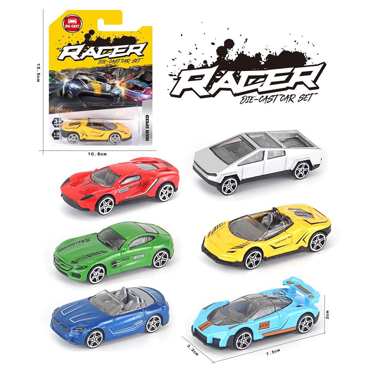 1:64 Diecast Luxury Sport Car, Free wheel, 6 Asst., b/c