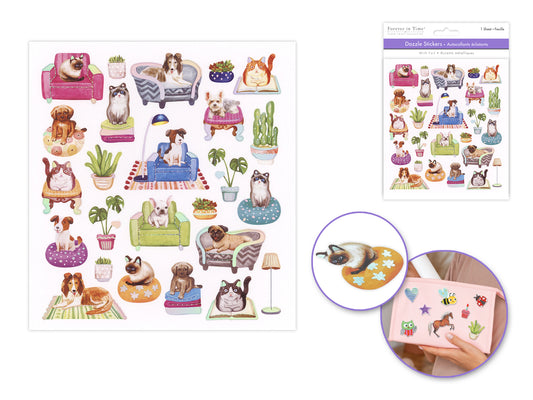 Paper Craft Stickers: 6"x6.5" Dazzle Effects K) Pets Chilling