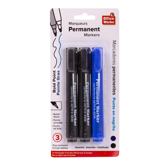 O.WKs. 3-pc Permanent Markers, 2 Colours, b/c (A115599)
